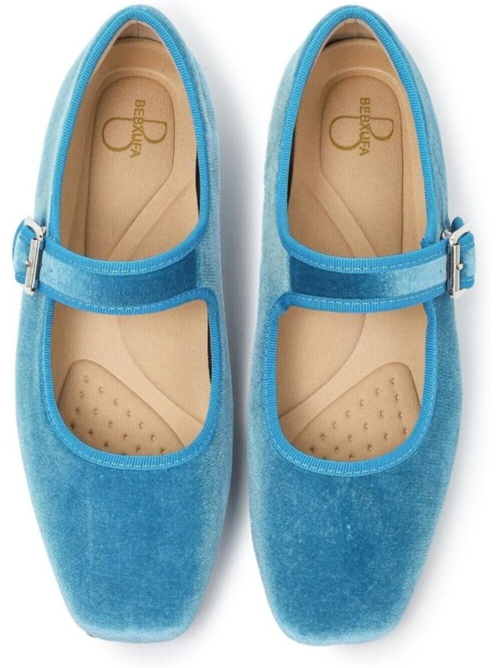 Women's Blue Mary Jane Square Toe Ballet Flat With Adjustable Strap Shoes